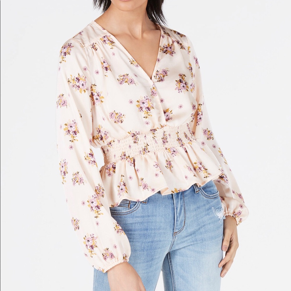 Junior’s Printed Smocked-waist Blouse